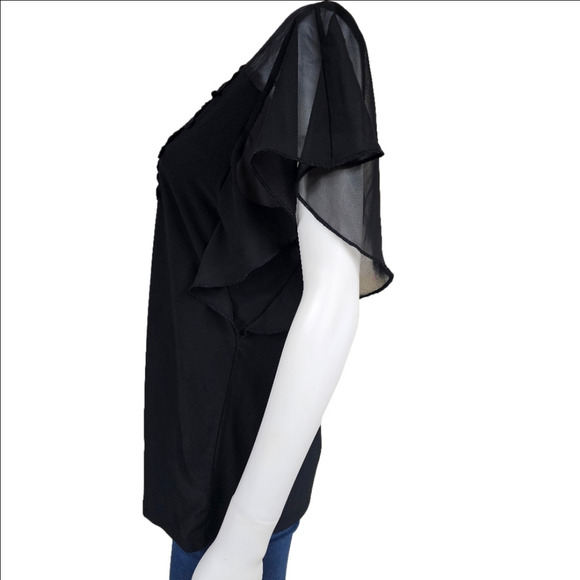 Emma & Olive Short Sleeve Floral Lace Neckline Blouse Size L - Picture 5 of 11